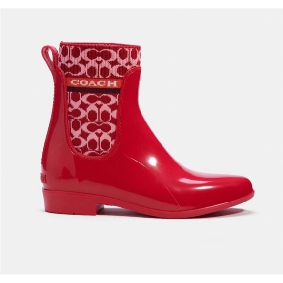 Coach Rivington Rain Bootie in Candy Apple Red – Sz 8 - Picture 1 of 11
